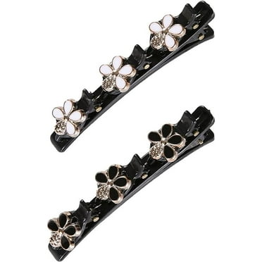 2pcs Rhinestone Hair Clips with Magnolia Flowers,Satin Fabric Hair Bands, Braided Hair Clip with Rhinestones for Women