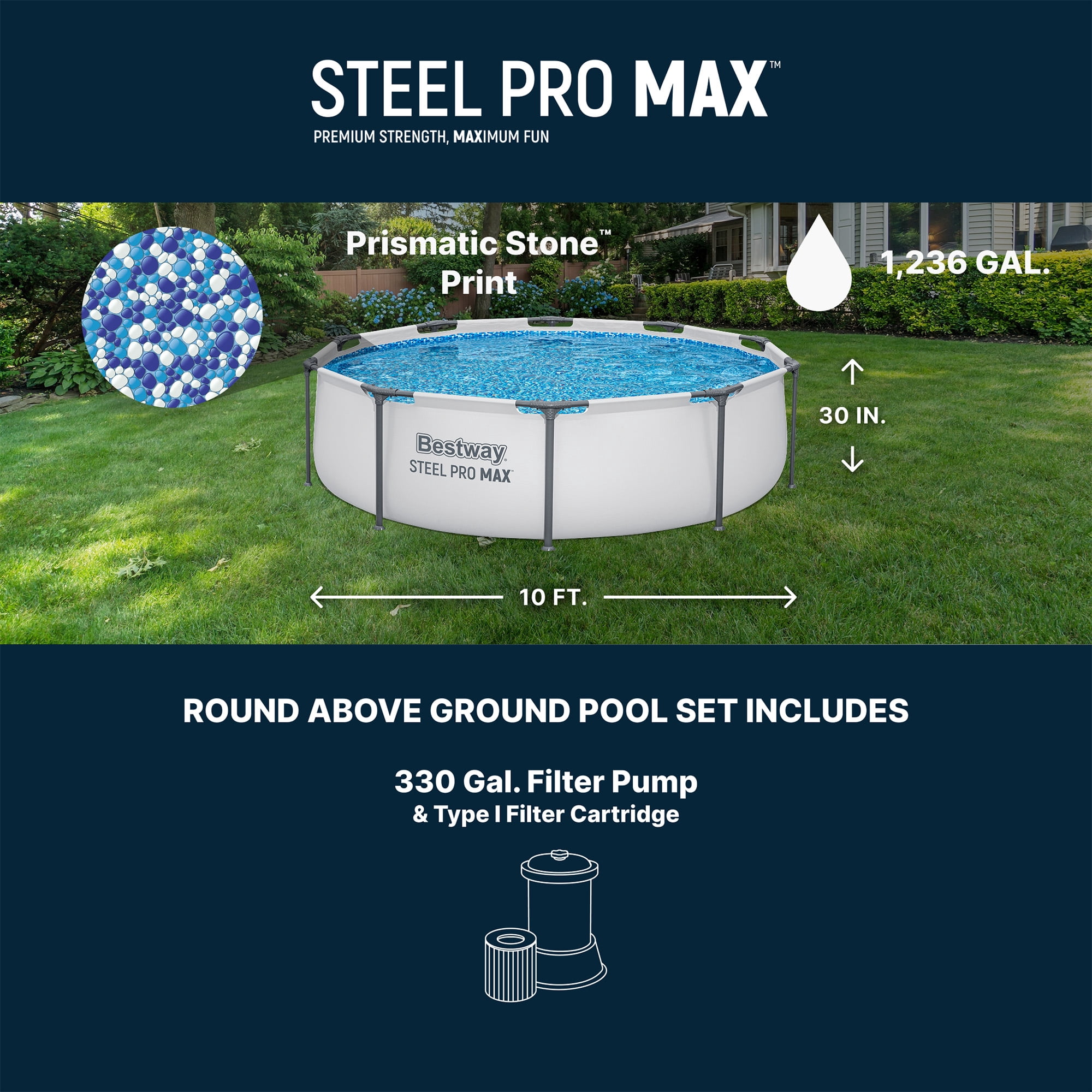 Bestway Steel Frame Round Above Ground Swimming Pool Set, 2 x 56407E-BW, 10 x 30 Inch