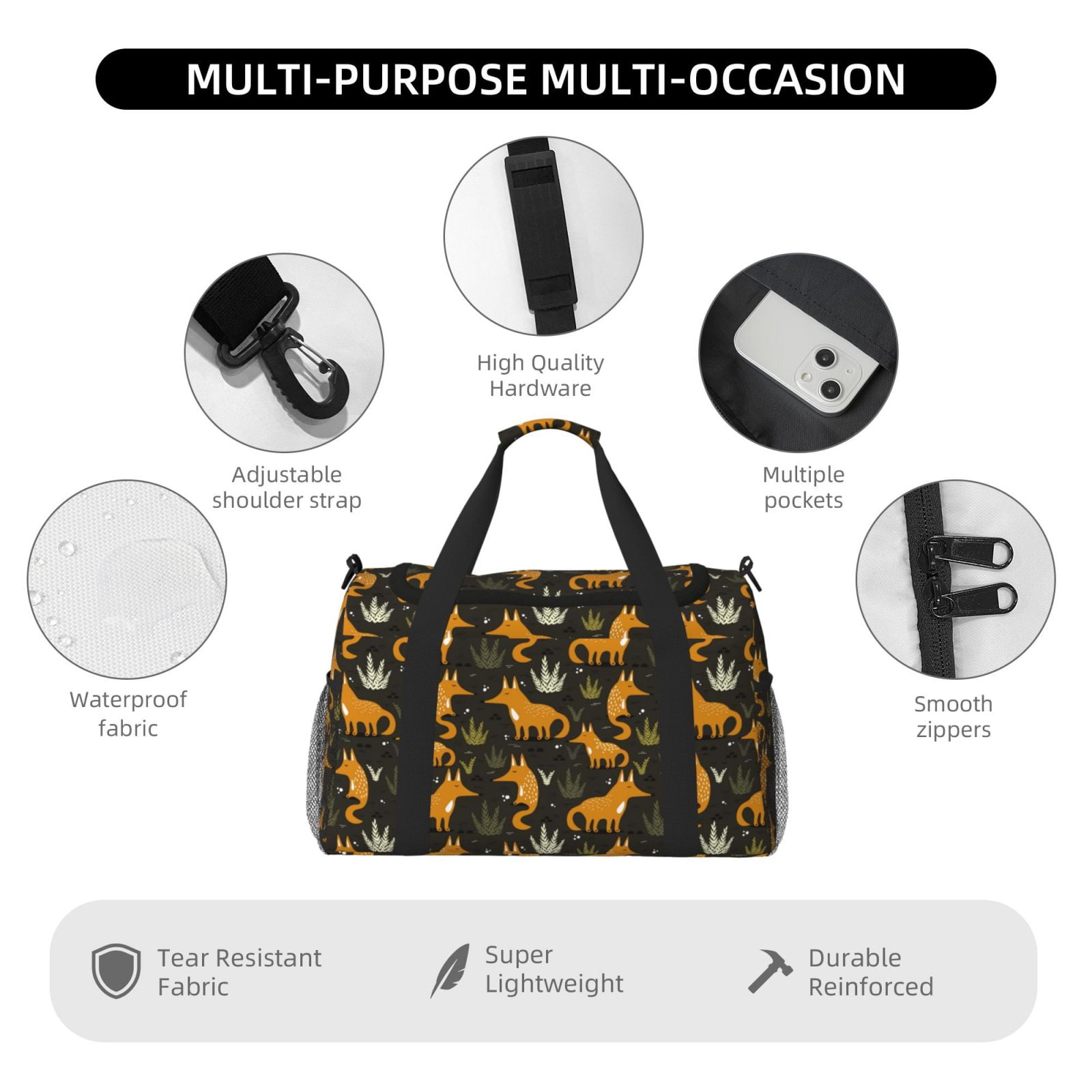 Fuzoiu Funny Fox by the Field Print Travel Duffle Bag,Carry On Tote Bags,Duffel Bag,Sport Gym Bag, Hospital Bag for Labor and Delivery, Overnight Bag,Luggage Bag