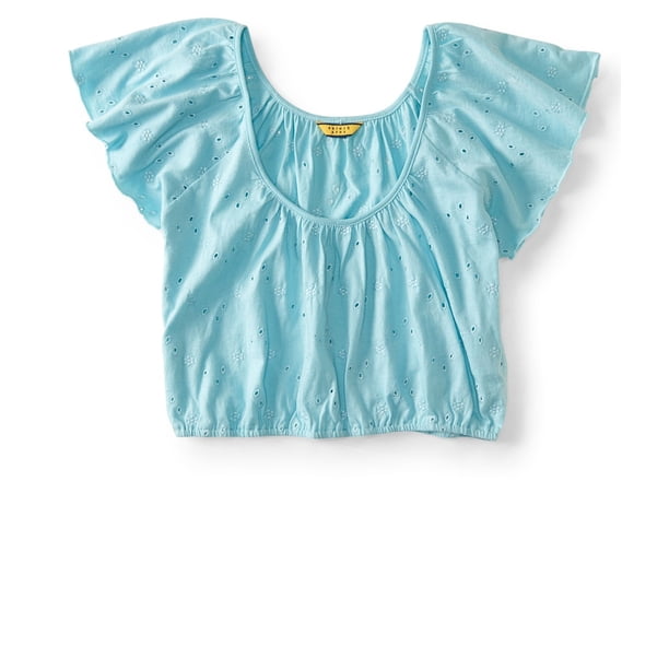 Camiseta básica bordada Aeropostale para mujer Azul Talla mediana