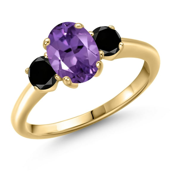 Gem Stone King 10K Yellow Gold Purple Amethyst and Black Diamond Engagement Ring for Women | 1.69 Cttw | Oval 8X6MM | Gemstone February Birthstone | Size 8