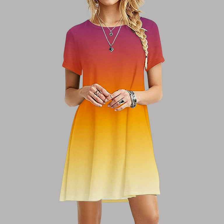 Women's Short Sleeve Gradient Dress Women's Short Sleeve Gradient Dress