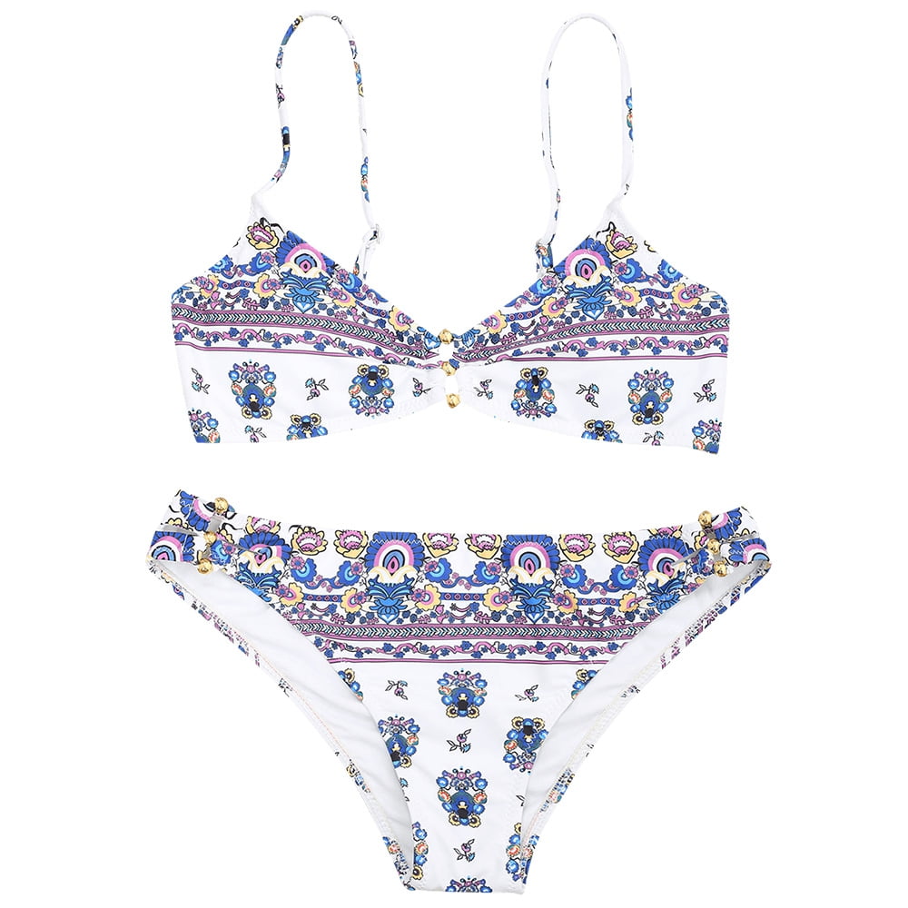 Two Piece Sexy Bikini Set Tiny Floral Print Padded Bikinis For Girls