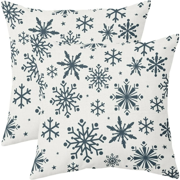 Dusty Blue Cream Winter Snowflakes Pillow Covers 20x20 Set of 2 Christmas Decorative Throw Pillows Outdoor Farmhouse Xmas Holiday Seasnoal Pillowcases Cushion Case Decor for Home Sofa Couch Bed