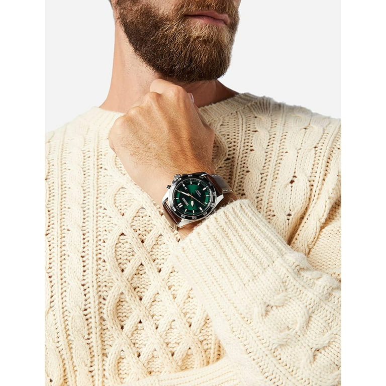 Seiko SKA791 Men's Kinetic Quartz Watch with Green Dial and Brown