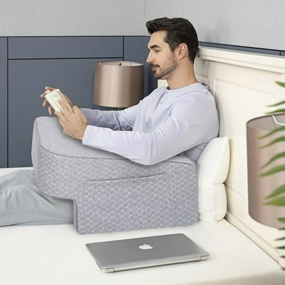 Reading Pillow with Foam, Large Lap Desk Pillow with Pocket Arm Rest Pillow can Reading Working in Bed Floor Sofa Back Support for Sitting Up in Bed with Washable Cover$$Bedding