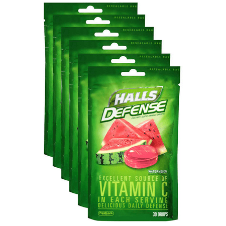 Halls Défense Vitamine C gouttes Melon d'eau - 30 ct pack de 6