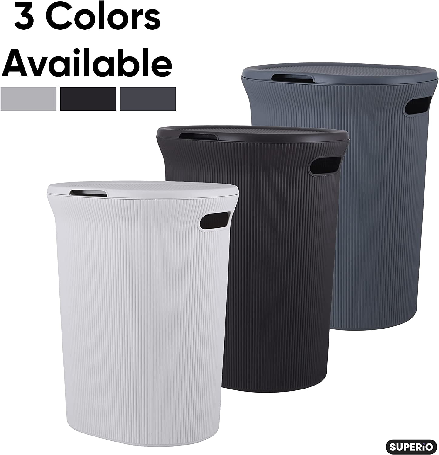 Superio 40L Elegant Ribbed Plastic Laundry Hamper with Lid-Root Beer Brown
