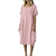 thumbnail image 2 of Antinious Ladies Summer Solid Round Neck Short Sleeve Ruffle Hem Elegant Casual Long Dress, 2 of 5