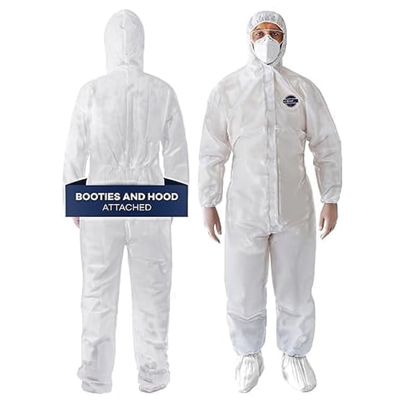 Medical Nation Disposable Hazmat Suit with Hood and Boots, 3XL, Heavy-Duty, Breathable & Water-Resistant Coverall, White, 1-Pack