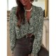thumbnail image 4 of Camisa de Mujer con Botones, Larga, Cuello en V, Blusa de Trabajo, Blusa Elegante Informal con Estampado Floral Flor Verde L, 4 of 8