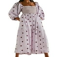 thumbnail image 1 of Femmes Robe Longue Manches Longues Cou Carré Broderie Fleur Swing Robe, 1 of 6