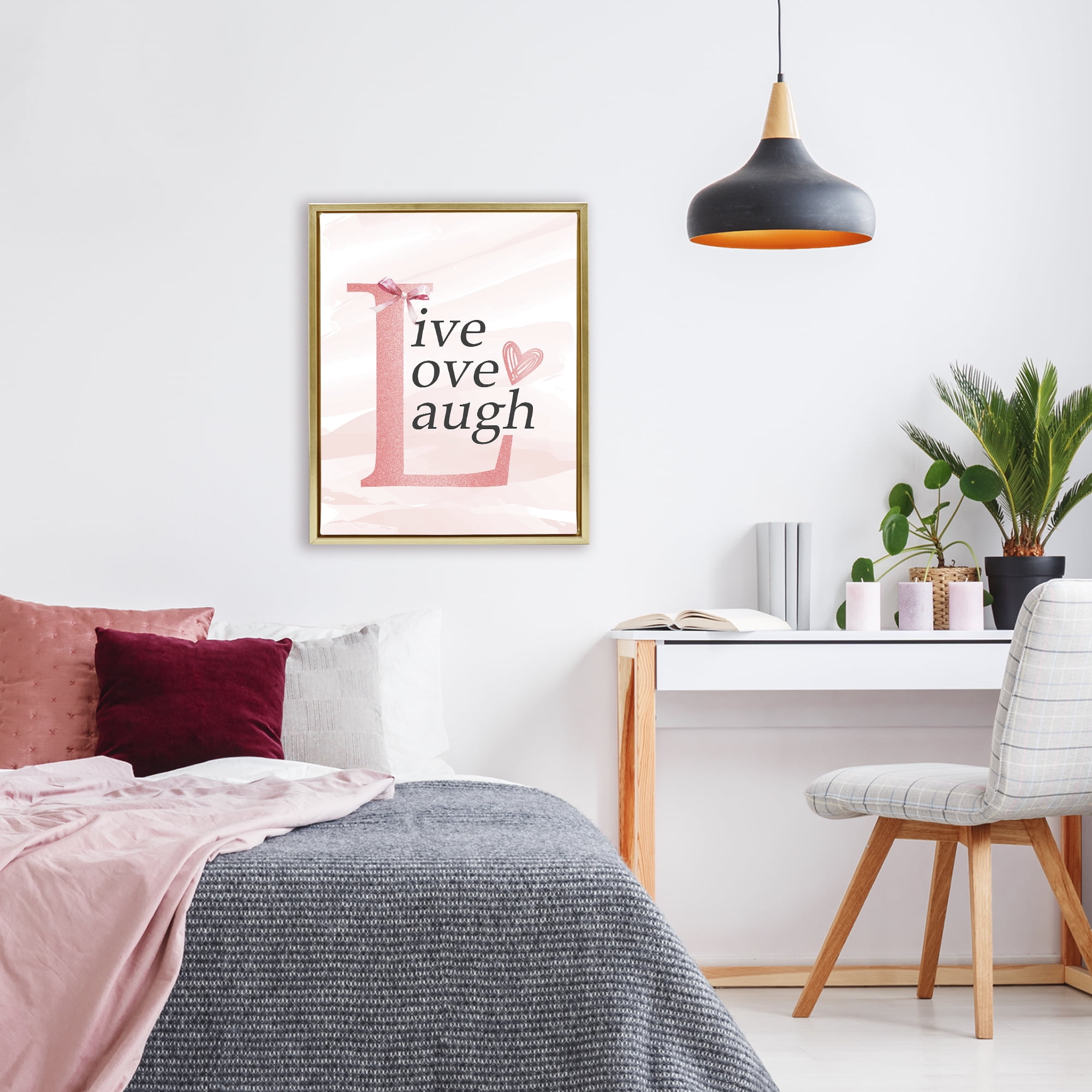 Live Love Laugh Pastel Gold Framed Floater Canvas Wall Art, design by Kim Allen