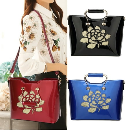Personalized Flower Girl Tote - Women Retro Flower Bright Patent Leather Tote Bag Bride Bag Dinner Party handbag for woman Evening Bag for Girls Lady Birthday Gift