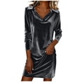 thumbnail image 2 of Women's Cocktail Party Velvet Mini Dress, Button Lapel Collar, Formal Wedding Guest Vintage Holiday Evening Prom Short Dresses Dark Gray XL, 2 of 6