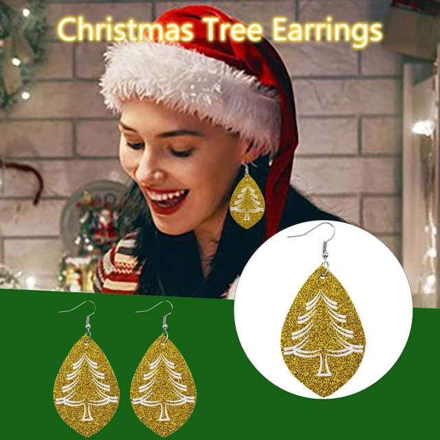 Pendientes para mujer, regalos para mujer, pendientes de cuero estilo navideño para niña que añaden un toque festivo, anillos de moda.