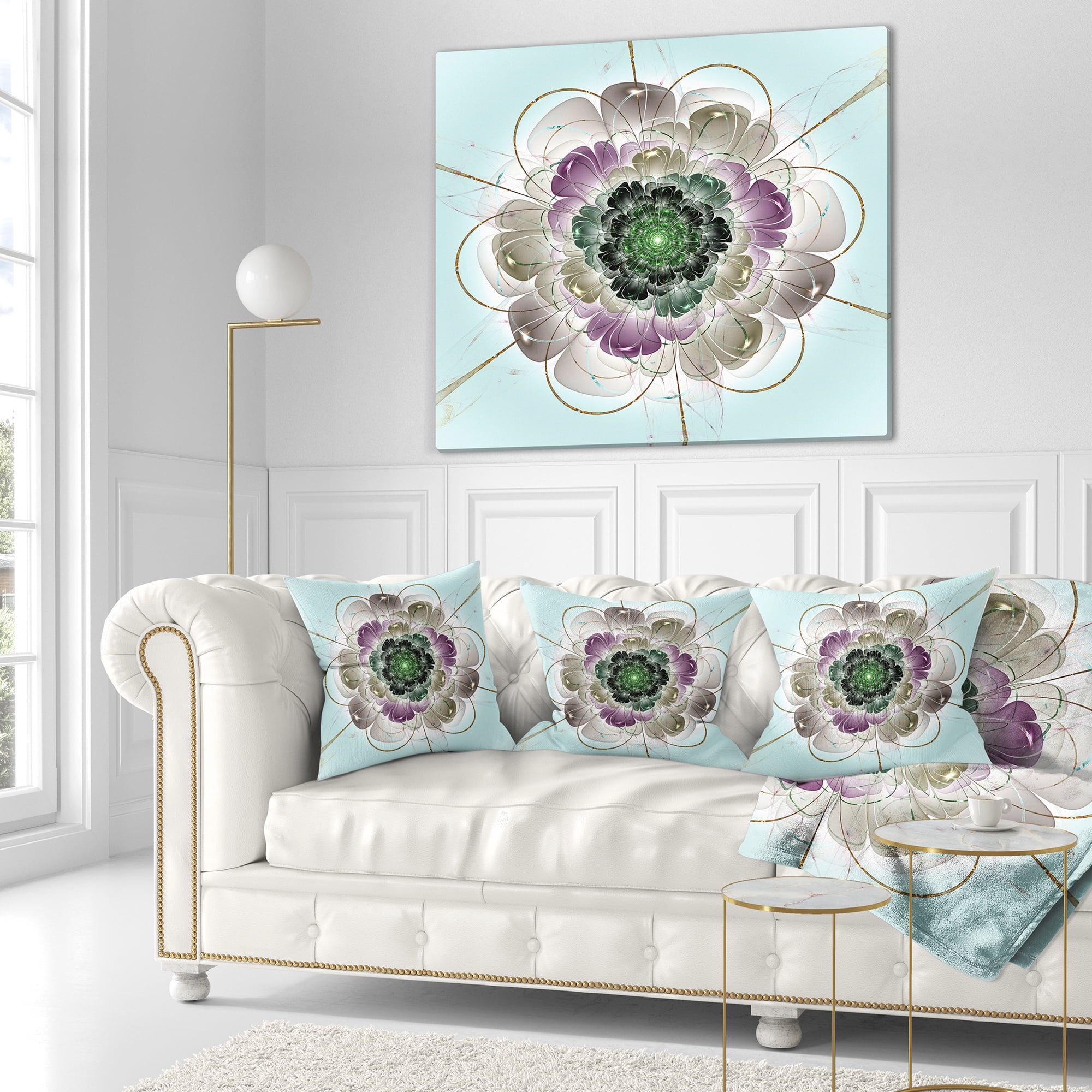 Designart Dark Blue Fractal Flower Pattern - Abstract Throw Pillow - 18x18