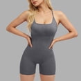 thumbnail image 4 of Women’s Seamless Yoga Jumpsuit One Piece Workout Romper, Backless Criss Cross Spaghetti Strap Bodycon Short Bodysuit for Gym Fitness Running Pilates Dark Gray L, 4 of 7