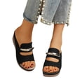 thumbnail image 4 of CYMMPU Women's Metal Accent Open Toe Wedge Slide Sandals, Slip On Platform Comfort Mules, Casual Outdoor Summer Beach Walking Footwear Black 38, 4 of 7