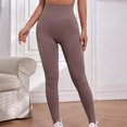 thumbnail image 4 of BXINGOHAI Women Leggings Casual Fashion Bodybuilding Run Yoga Pants Solid Long Pants Workout Stretch Leggings Coffee,L, 4 of 4