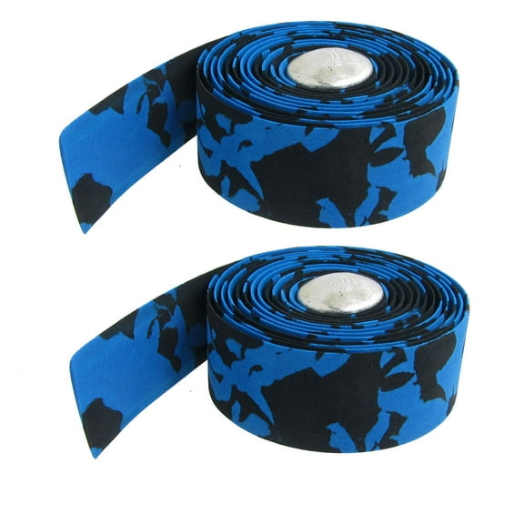 2 Pcs 3cm Width Blue Black Bike Handlebar Tape w Bar Connector