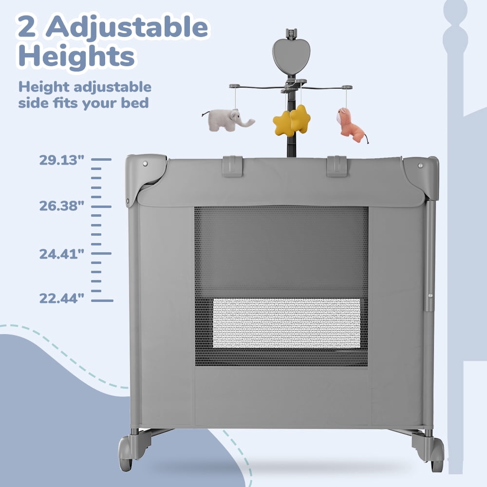 Baby Bassinet, Caveen 5 in 1 Baby Playard with Bassinet, Portable Baby Crib, with Removable Changing Station & Storage Organizer, Grey