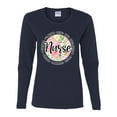thumbnail image 3 of Floral Nurse Appreciation Pop Culture Womens Graphic Long Sleeve T-Shirt, Navy, X-Large, 3 of 5