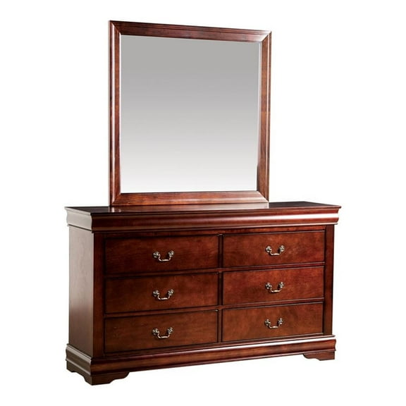 Bowery Hill Transitional Wood 6-Drawer Dresser with Mirror in Cherry
