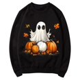 thumbnail image 4 of CLOISE Halloween Sweatshirts Women Trendy Ghost Print Oversized Sweatshirts Fall Long Sleeve Crewneck Hoodies Shirts Loose Tops Halloween Party Outfits Black S Trick, 4 of 5