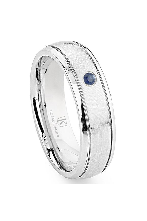 Cobalt Xf Chrome 7MM Solitaire Sapphire Newport Dome Comfort Fit Wedding Band Ring Sz 10.0