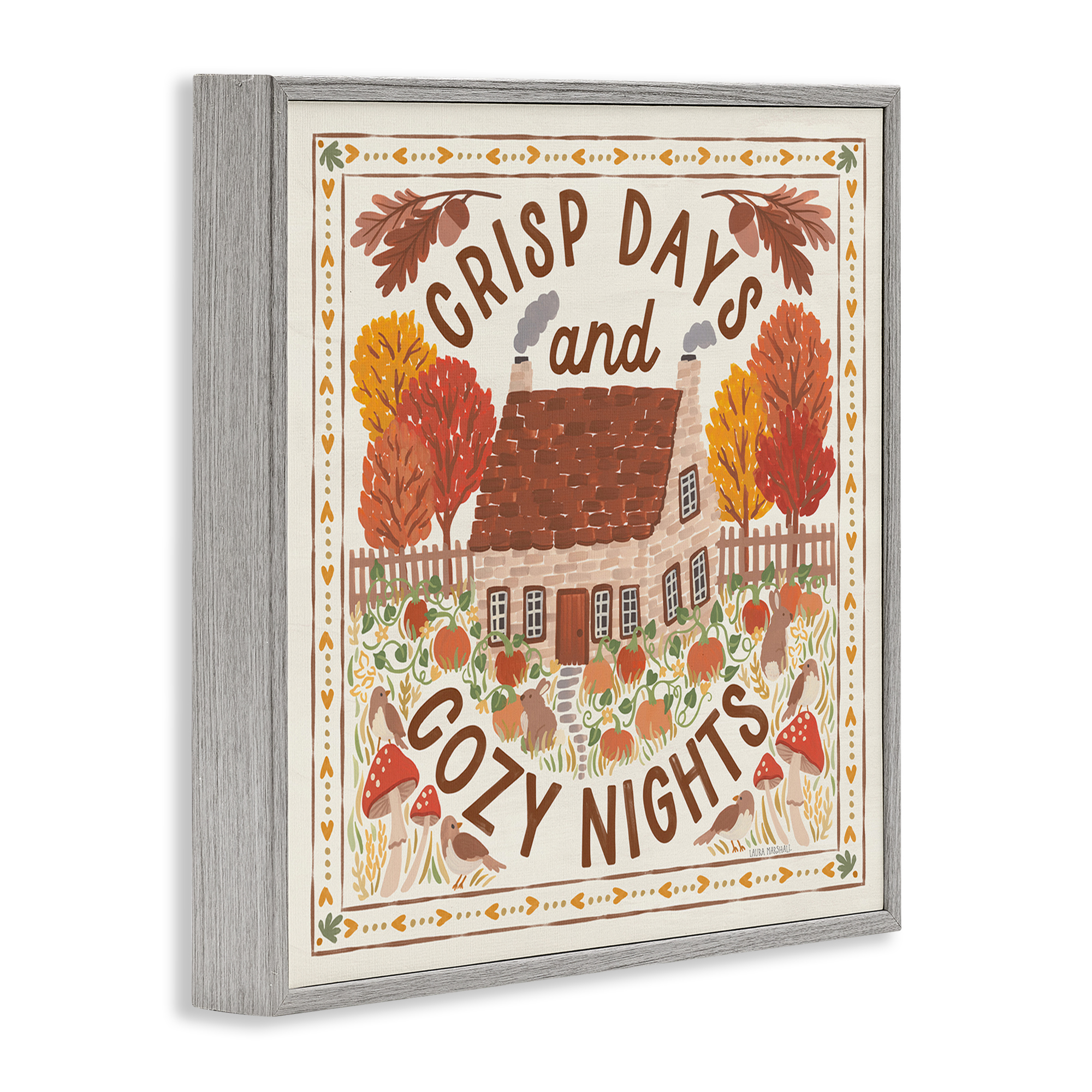 Stupell Industries Crisp Days & Cozy Nights Landscape Painting Gray Framed Art Print Wall Art, 12 x 12