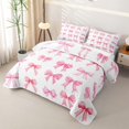 thumbnail image 3 of Erosebridal Princess Bow Quilt Full for Women Girls, Watercolor Ribbon Art Full Bedspread Sets, 3pcs, 3 of 7