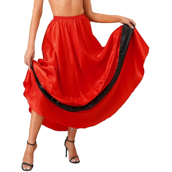 iefiel Women Flamenco Dance Skirt Belly Dance Latin Ballroom Dancing Skirt Full Spanish Bull Long Skirt Type-C-360Degree One Size