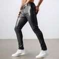 thumbnail image 2 of Telankuip Men's Skinny Straight Leg Tapered PU Faux Leather Motorcycle Biker Pants Trendy Plus Size Solid Color Tight Casual Trousers with Pockets for Daily Wear Black XXL, 2 of 5