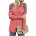 thumbnail image 3 of Femmes Côté Fendue Ourlet Cou Manches Longues Couleur Bloc Pull Top, 3 of 4
