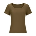 thumbnail image 4 of Craaazy Womens V Neck Ribbed Knit Blouses Short Sleeve Slim Fitted T Shirts Casual Basic Tee Tops 2025, 4 of 5