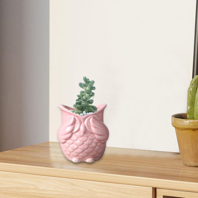 Maceta con forma de búho, cerámica, regalos de cumpleaños, maceta de búho, maceta para bonsái para el hogar, balcón, Patio, decoración interior , Sin Sin mirada Rosa