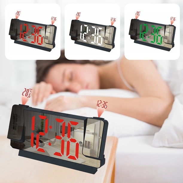Xihbxyly Liquidación de Verano Reloj Despertador En Proyección, Nuevo Espejo, Pantalla Grande, Silencioso, Electrónico, Multifuncional, Intelectual, Digital, Luz Nocturna, Reloj de Escritorio