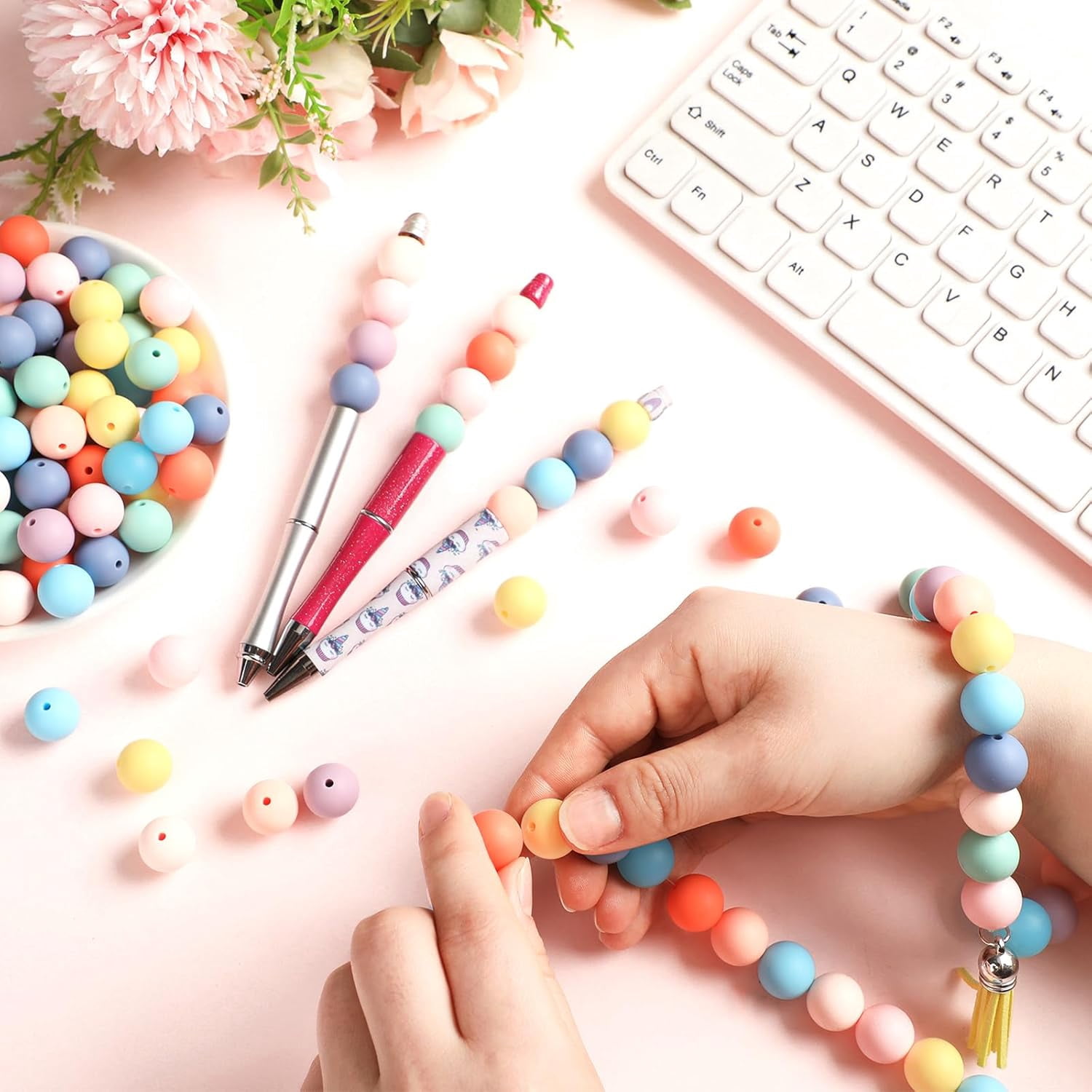 GYTY   500 Pcs 15mm Silicone Beads Mixed Round Silicone Beads Bracelet Making Kit Focal Beads Loose Beads for DIY Craft Necklace Jewelry Bracelet Lanyard Keychain Making (50 Colors)