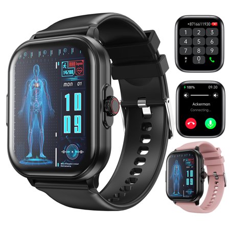 AUOSHI Smart Watch for Women Men,2.01"HD Screen Fitness Tracker with Bluetooth Answer/Make Calls,IP67 Waterproof/Sleep Monitor/100+ Sport Modes,Smartwatches Compatible Android Ios