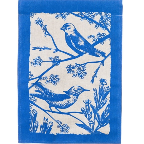 Evergreen Burlap House Flag - Birds in Bloom