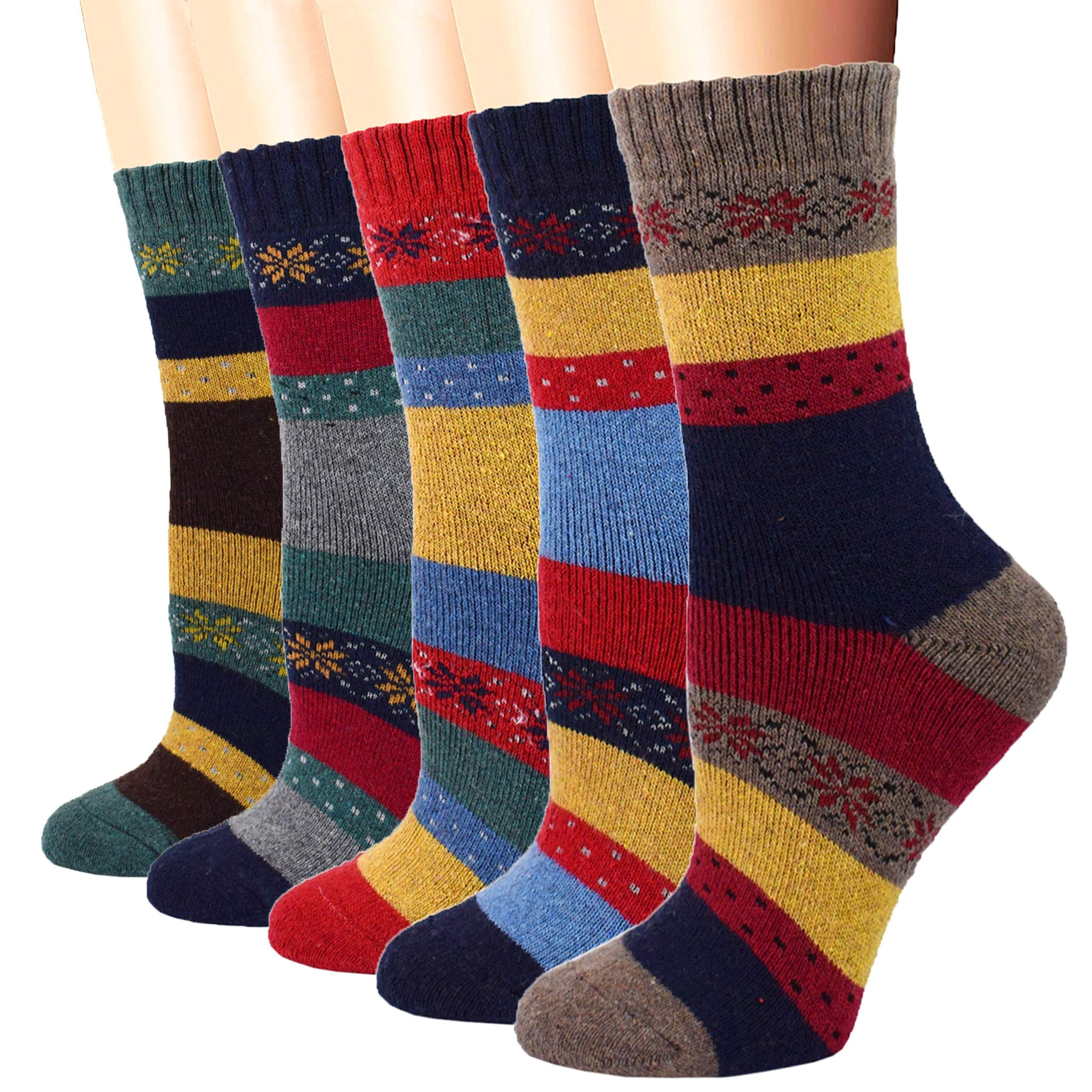 Womens Wool Socks，Thick Soft Knit Warm Casual Wool Crew Winter Socks（5 pack） 