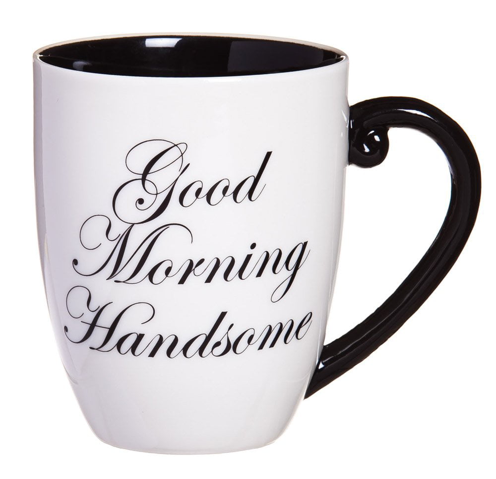 Good Morning Handsome Coffee Mug in Blue Ribbon Gift Box 11 oz