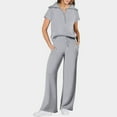 thumbnail image 4 of vigerkar Women 2 Piece Set Summer Outfits Sweatsuit Half Zip Cap Sleeve Sweatshirt Wide Leg Sweatpant Tracksuit Sets Dark Gray, XXL, 4 of 6