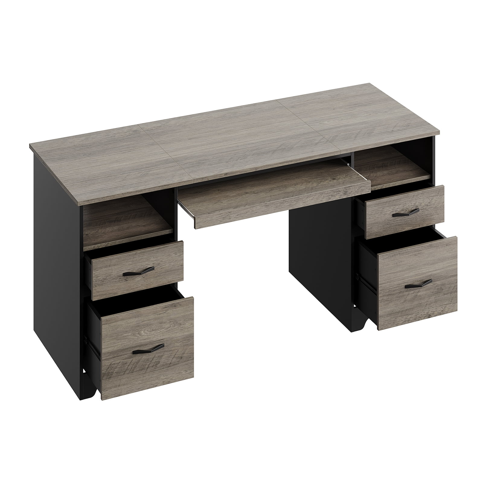 Bestier 59” Computer Desk with 4 Drawers, Office Executive Desk with File Drawer, Keyboard Tray for Home Office, Gray