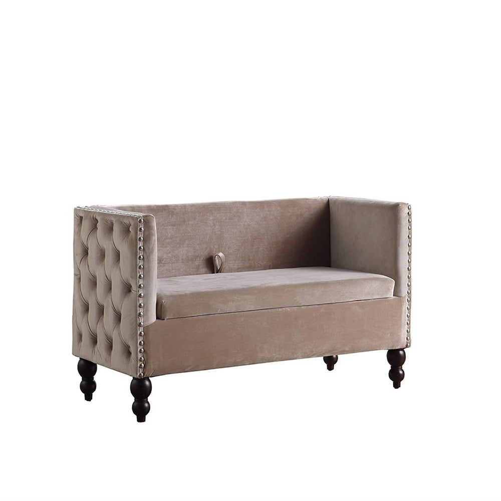 Velvet Upholstered Side Tufted Wooden Loveseat with Storage, Beige