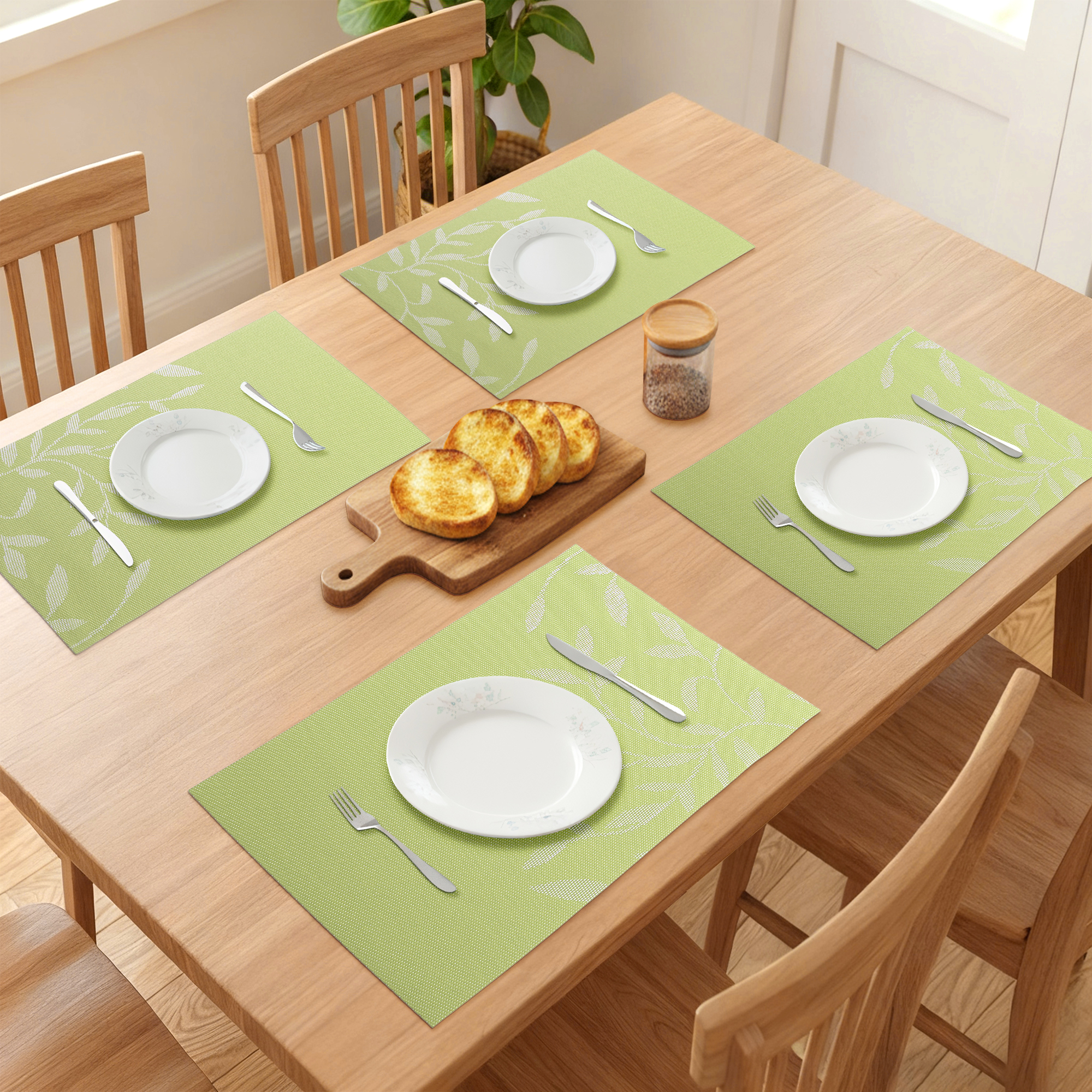 Unique Bargains Set of 8 Farmhouse Washable Placemats Indoor Kitchen Table Mat Green