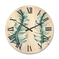Designart 'Duo of Tropical Leaves On White' Farmhouse Wood Wall Clock