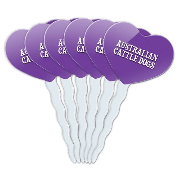 Australian Cattle Dogs Heart Love Cupcake Picks Toppers - Set of 6