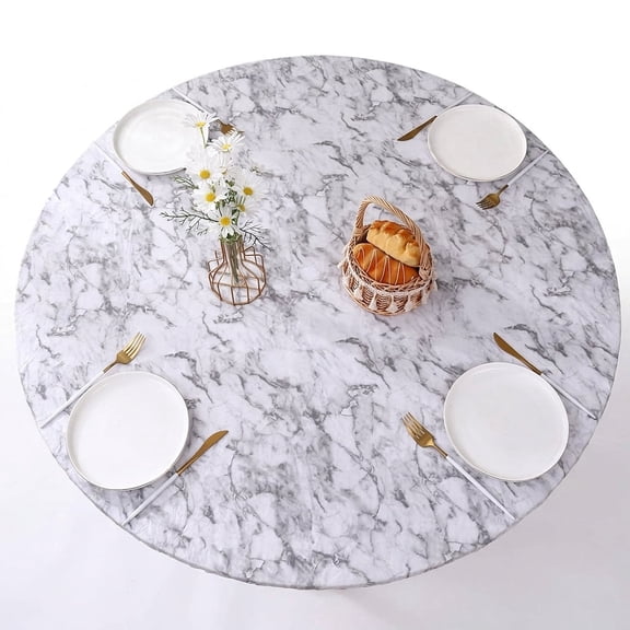 Fitted Round Tablecloth with Elastic, Waterproof Stain-Resistant Round Table Cover, Outdoor Round Tablecloth, Kitchen Table Cover for Home Party Patio